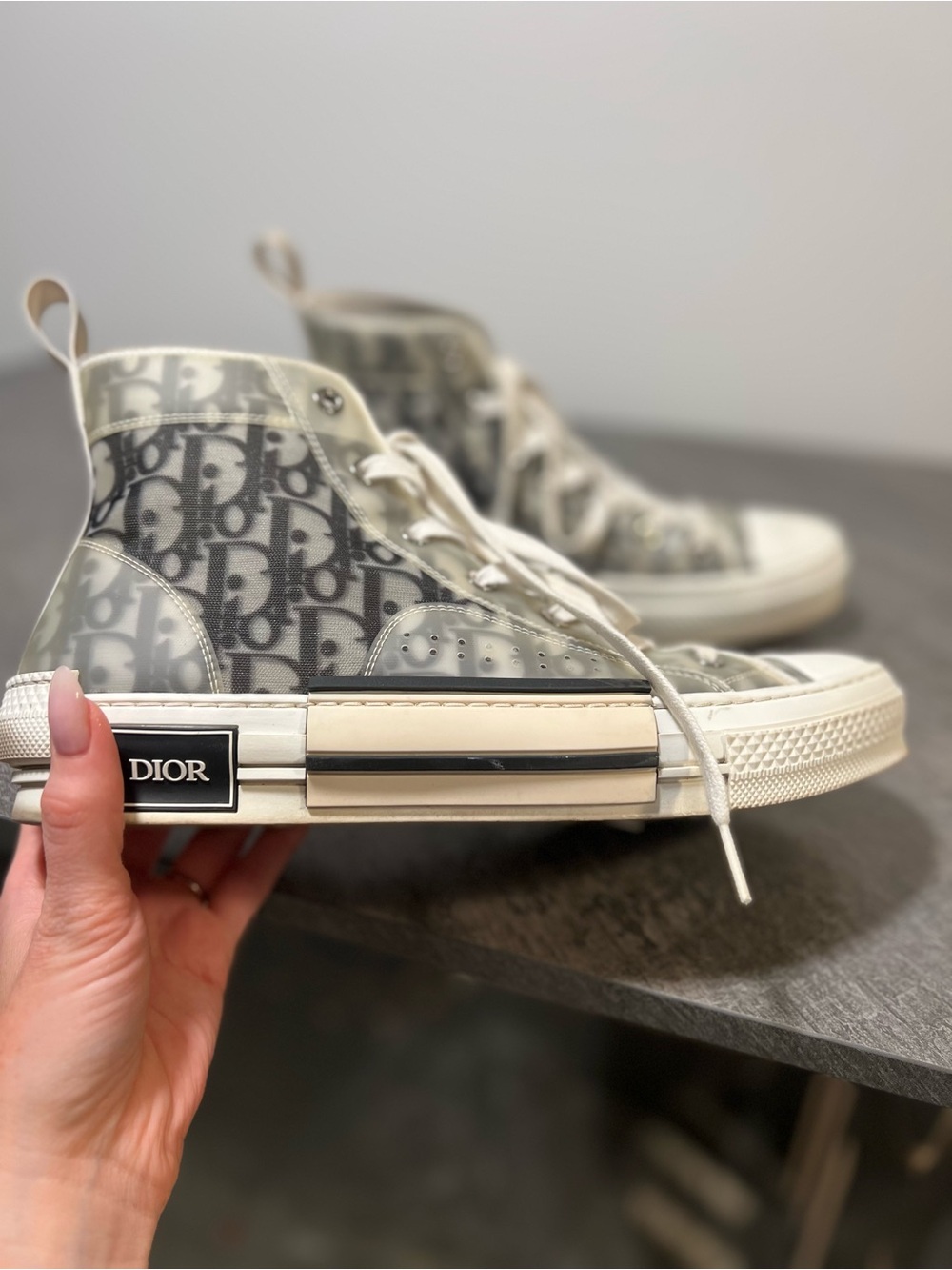 Dior B23 High-Top Sneakers in Gray and White